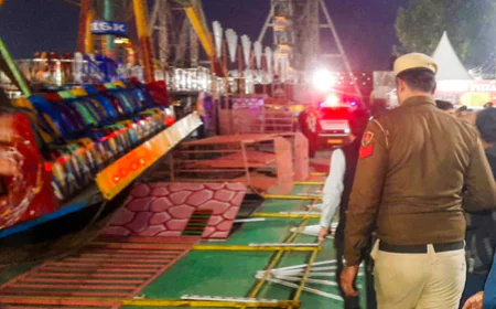 सूरजकुंड मेले में बड़ा हादसा: 'सुनामी झूला' गिरने से मची भगदड़, दर्जन भर लोग घायल